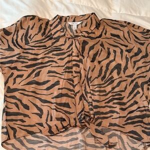 Nine West Tan and Brown Button Down Crop Top